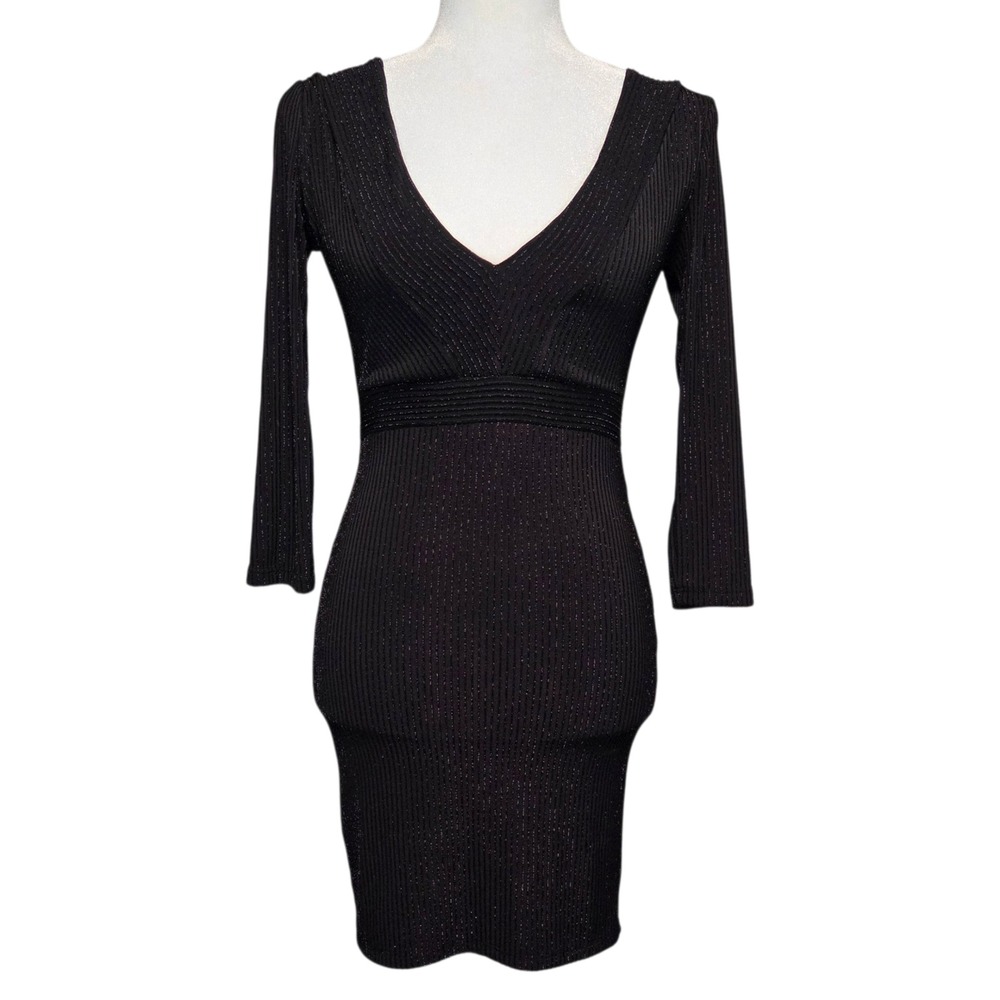 Forever 21 Dress Womens Small Black Sparkle Rib Knit Bodycon Party Y2K Glam